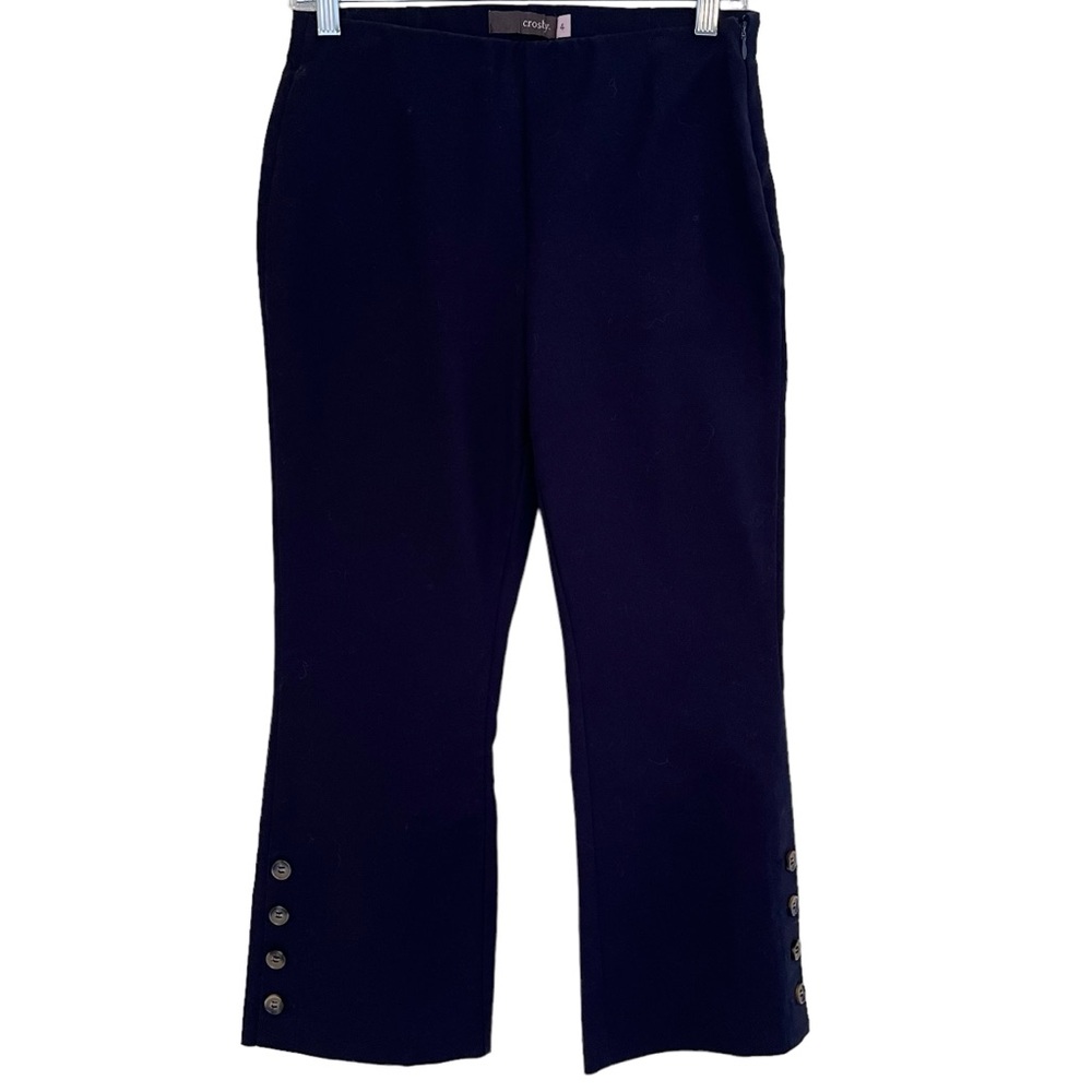 Crosby Navy Blue Knit Pant with Buttons at Hem 4